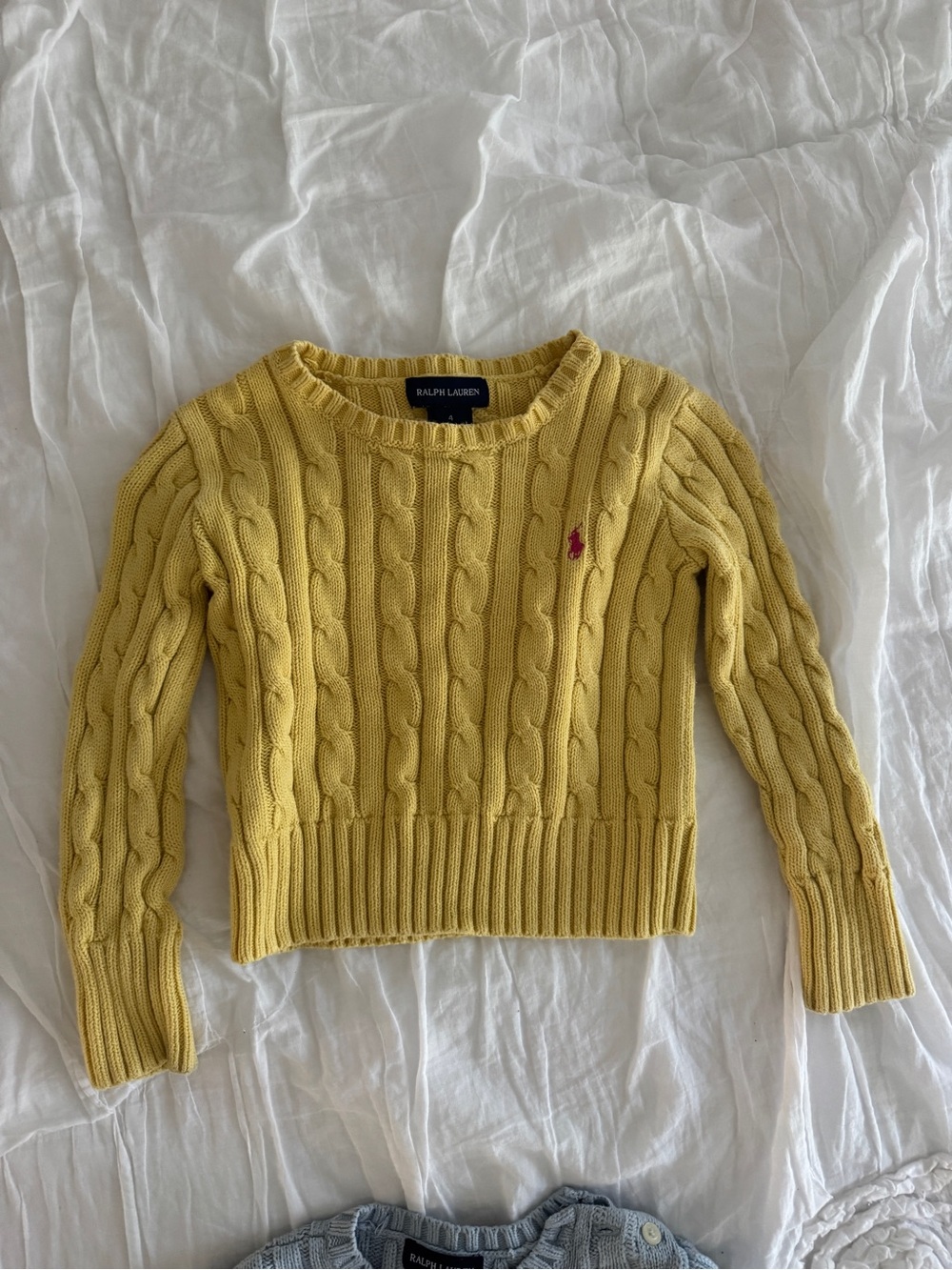 Ralph Lauren Mustard Yellow Cable-Knit Crewneck Sweater